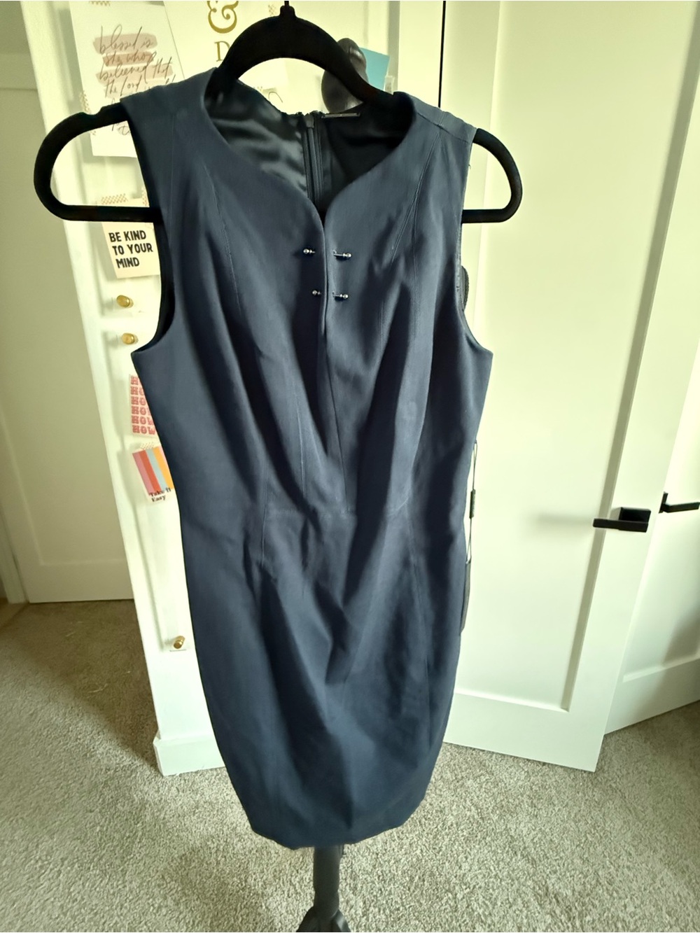 Elie Tahari Navy Sleeveless Sheath Dress